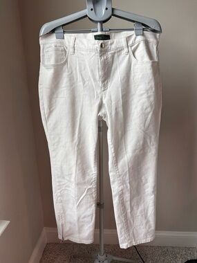 Ralph Lauren Jeans Co Size 16 White Straight Leg Jeans Ankle Zip 27” Inseam EUC